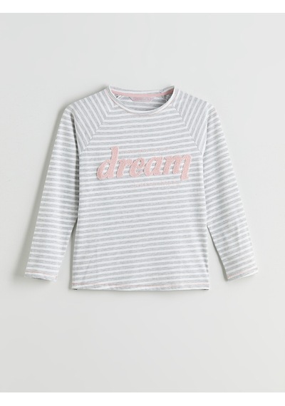 Lcw Dream Ekru Bisiklet Yaka Çizgili Kadın Pijama Üstü