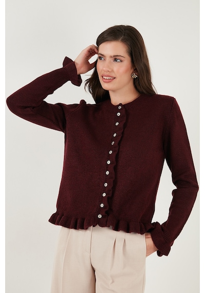Lela Premium Pile Detaylı Regular Fit Yuvarlak Yaka Triko Bayan Hırka 680Hi00038 Bordo
