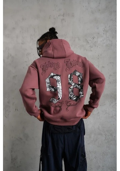 Veraura Lifestyle Erkek 98 Baskılı Kapşonlu Sweat - Gül Kurusu Gülkurusu