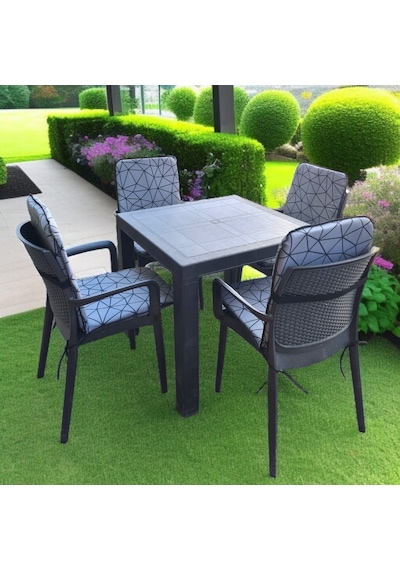 Lüks Arkalıklı Sandalye Minderi 4lü 4cm Süngerli Gri Örümcek Dese Gri