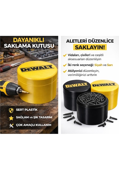 Kapaklı Vida Saklama Kutusu Sert Plastik Organizer Çok Amaçlı Alet & Vida Kutusu Siyah & Sarı
