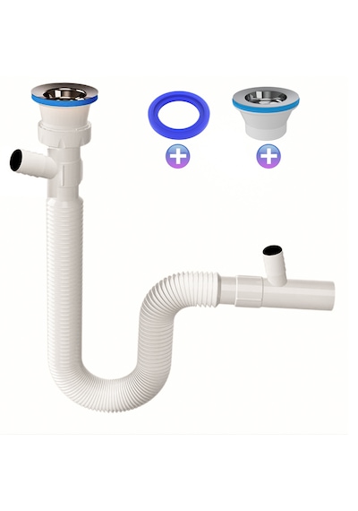 Çift Çamaşır Ve Bulaşık Makinesi İçin Körüklü Lavabo Sifonu Çift