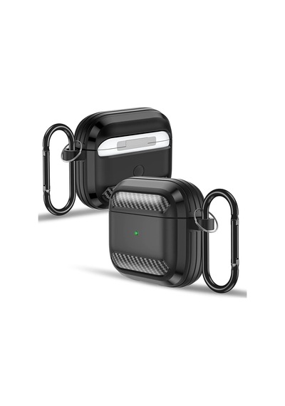 Airpods 3. Nesil 2021 İle Uyumlu Silikon Kılıf Fiber Karbon Görünüm Premium Airpods Kılıfı Siyah