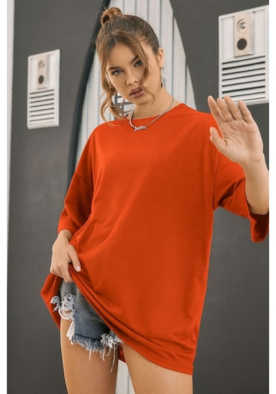 Düz Oversize Unisex Tişört Ycb1 Turuncu