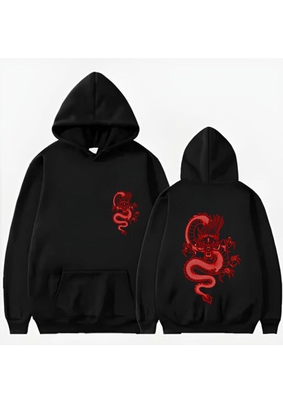 Startmore Ejder Basklı Kapişonlu Sweat Siyah