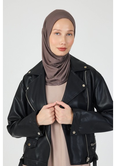 Butikgiz Kadın Gözlük Ve Kulaklık Girişli Boyun Kapatıcı Spor Rahat %100 Pamuklu Penye Tesettür Bone Koyu Vizon/çikolata
