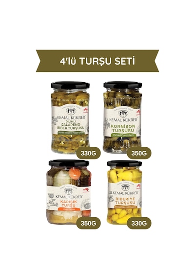 4'lü Turşu Seti Jalapeno & Biberiye & Kornişon Turşu & Karışık
