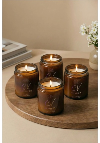 Kokulu Mum 4 Lü Set 100cc-aroma Terapi Mum-doğal Mum-sandal Ağacı-lavanta-vanilya-yasemin Kokulu Amber