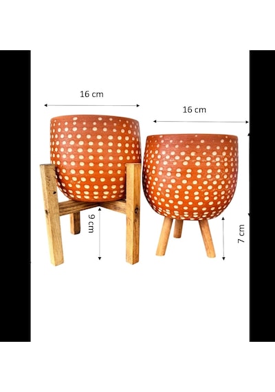 Bitki Tasarımı Nokta Desenli Terakota Saksı & Saksılık Dekoratif Salon Çiçekliği 3-4 Ayaklı 15 Cm