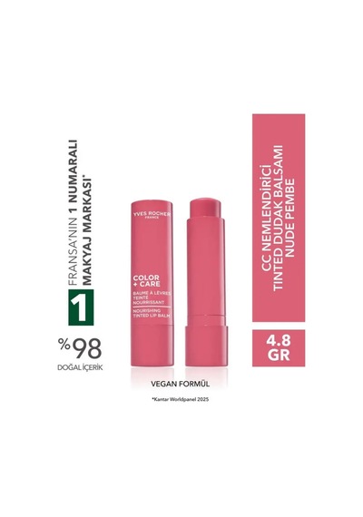 8 Saat Etkili Besleyici Doğal Renklendirici Vegan Dudak Balsamı 01-nude Pembe - 4.8 G