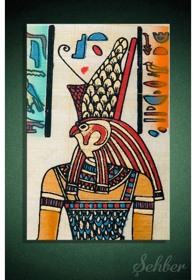 Gök Ve Güneş Tanrısı Horus Papirüs Üzerine Çizilmiş Dikey Kanvas Tablo Tekli 3758 Çok Renkli