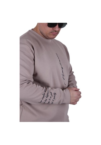 Starbattal Büyük Beden Bisiklet Yaka Sweat Double Face 25707 Bej Bej