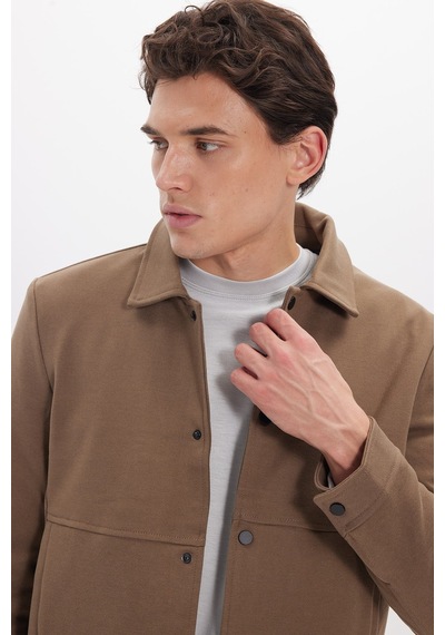Tudors Erkek Slim Fit Dar Kesim Çift Cepli Çıtçıt Kapamalı Kahverengi Mont-46274