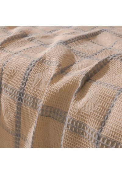 Soft Grid Çift Kişilik Pike - Bej / Mavi - 200x230 Cm Renkli