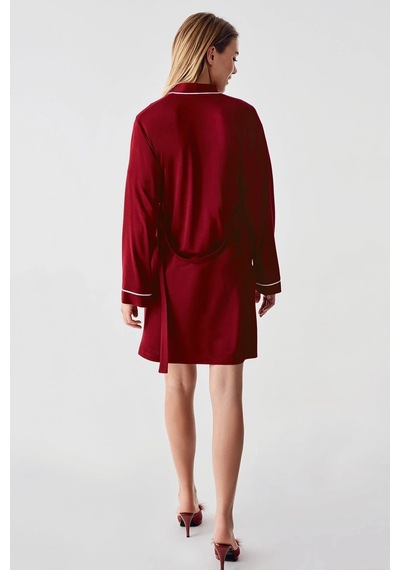 Freshness 324 Kadın 4'lü Sabahlıklı Şorlu Pijama Takımı - Bordo - M Bordo