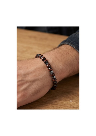 Leyan Doğaltaş Şahin Gözü 8 Mm Bileklik 20 Cm Bordo Bordo