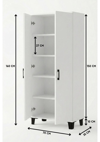 Reyo Falez Mutfak Dolabı Çok Amaçlı, 160cm Kiler Dolabı, 2 Kapaklı 5 Raflı Banyo Dolabı, Beyaz - 251 Reyo Falez Mutfak Dolabı Çok Amaçlı, 160cm Kiler Dolabı, 2 Kapaklı 5 Raflı Banyo Dolabı, Beyaz - 251