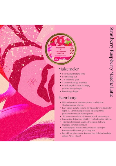 Mim and More Raspberry Strawberry Matcha Ahududu Çilek Aromalı Matcha 25 G