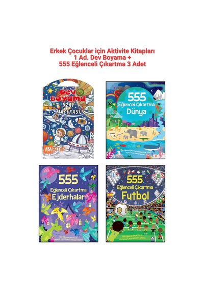 1 Ad. Dev Boyama + Erkek Çocuklar İçin 555 Eğlenceli Çıkartma Seti 3 Ad.- Dünya, Ejderhalar, Futbol