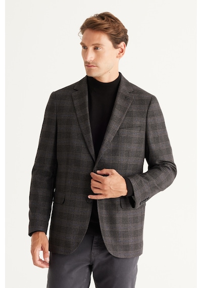 AC&Co / Altınyıldız Classics Erkek Sıyah Lacı Comfort Fit Rahat Kesim Mono Yaka Desenli Ceket Sıyah Lacı AC&Co / Altınyıldız Classics Erkek Sıyah Lacı Comfort Fit Rahat Kesim Mono Yaka Desenli Ceket Sıyah Lacı