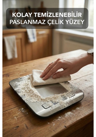 Dijital Mutfak Tartısı - Lcd Dijital Ekran 5kg Kapasiteli Paslanmaz Çelik Yüzeyli Hassas Tartı Gri
