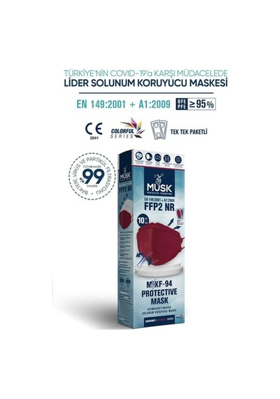 Musk Kf94 Kore Tipi Ffp2 Maske Bordo Renk 10 Adet