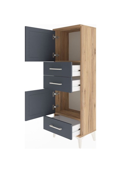 Arges Dolap 2 Raflı 3 Çekmeceli 2 Kapaklı 44x30x134 Çam-antrasit Çam