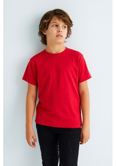 Esila Kids Çocuk Tişört Unisex Kısa Kollu Pamuklu Kırmızı