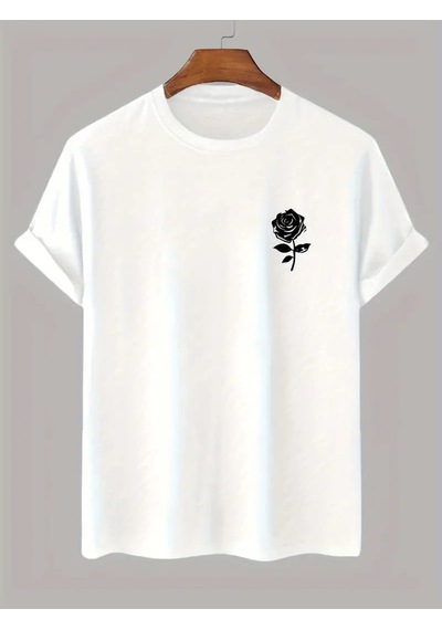 Flood Of Style Unisex Beyaz Rose Baskılı Oversize