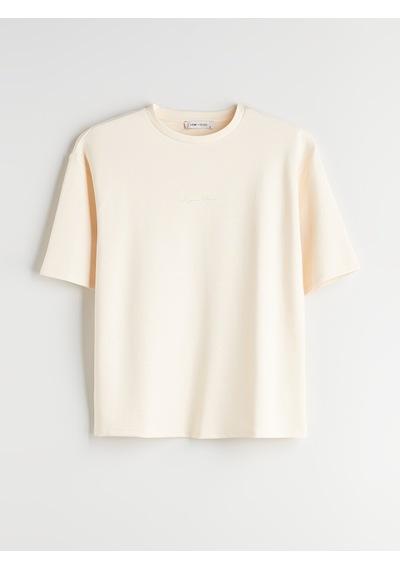 Lcw Vision Ekru Oversize Soft Touch Kadın Tişört