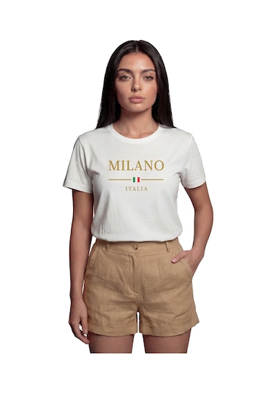 ''milano Italia'' Gold Yazılı Minimalist Baskılı %100 Pamuk Rahat Beyaz
