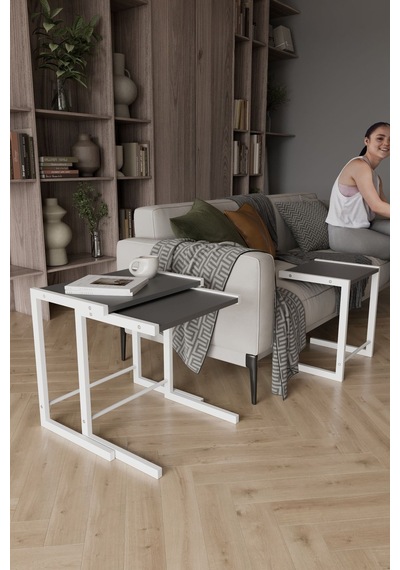 Bohem 3 Lü Zigon Sehpa, Metal Zigon Sehpa Antrasit