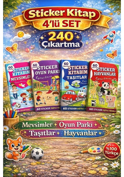 60 Çıkartmalı Sticker Kitabı Eğitici Etkinlik Kitabı Hayvanlar, Taşıtlar, Mevsimler, Oyun Parkı