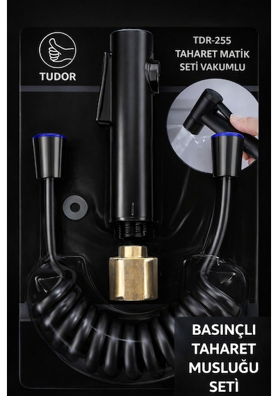 Tudor Lüks Siyah Renkli Vakumlu Paket Basınçlı Taharet Matik Seti Siyah