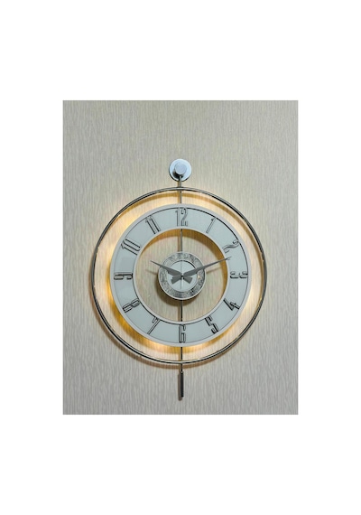Pey Aksesuar Metal Camlı Duvar Saati Krom Statık 50 X 70cm Orta Boy Işıklı M51-kromgrı-şeffaf-beyaz-gümüş Gri