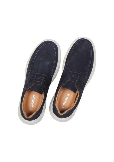 Erkek Lacivert Bağcıklı Kalın Tabanlı Nubuk Deri Sneaker