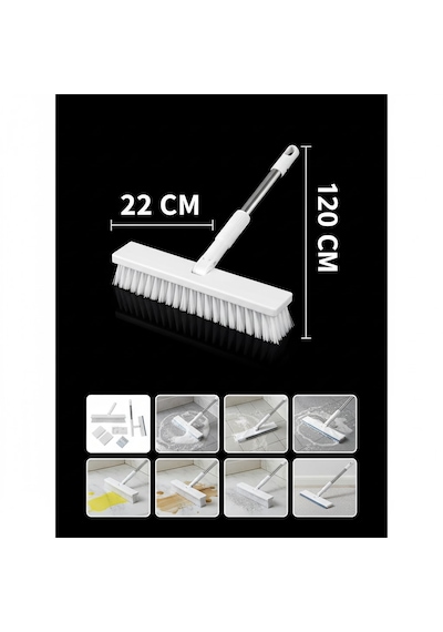 Nobera Çok Amaçlı Çekpaslı Yer Fırçası Banyo Fayans Ve Halı Temizleme Fırçası Uzun Saplı