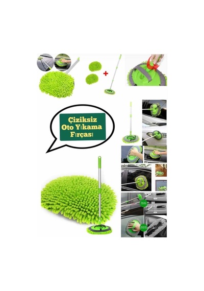 Mikrofiber Araç Yıkama Fırçası Uzun Saplı Oto Temizlik Mopu Yıkanabilir Başlık
