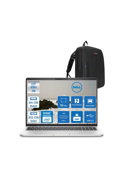 Dell Pro 16 Plus U5235U165UF21 Ultra 5 235U 64 GB 512 GB SSD 16" Ubuntu Dizüstü Bilgisayar + Çanta