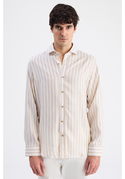 D'S Damat Ds Damat Comfort Bej Çizgili Gömlek 6hc02g805327m