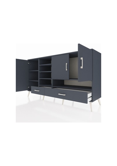 Kronos Konsol 8 Raflı 2 Çekmeceli 3 Kapaklı 176x59x99 Antrasit-an Antrasit-antrasit