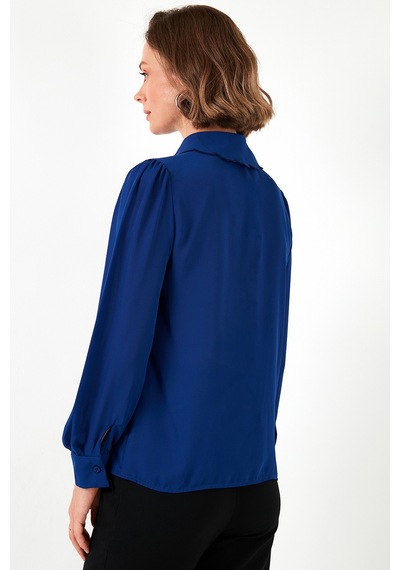 Lela Yaka Detaylı Regular Fit Şifon Bayan Gömlek 61114410 Saks-Lacivert