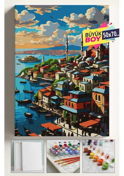 Sayılarla Boyama Seti Numaralı Tuval Fırça Boya Dahil Kasnaklı Set 50x70 Cm - Eminönü
