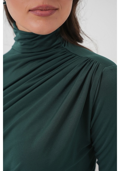 Hiccup Bdart Drape Detaylı Vücuda Oturan Dik Yaka Bluz Zümrüt Yeşili