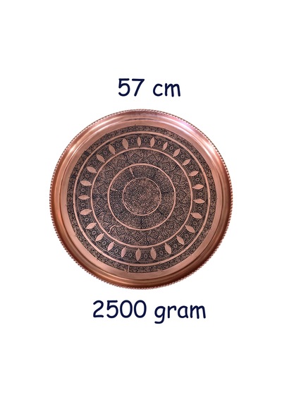 57 Cm El İşlemeli Otantik Desenli Kalın Urfa Bakır Tepsi - Bakır-tps483 Antik Bakır