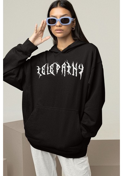 Sevbano Telepathy Baskılı Unisex Oversize Tasarım Hoodie Siyah