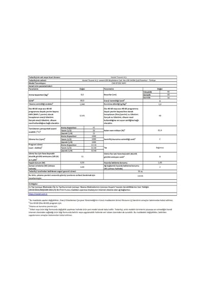 Vestel CMI 87202 WIFI 8 KG 1000 Devir Çamaşır Makinesi