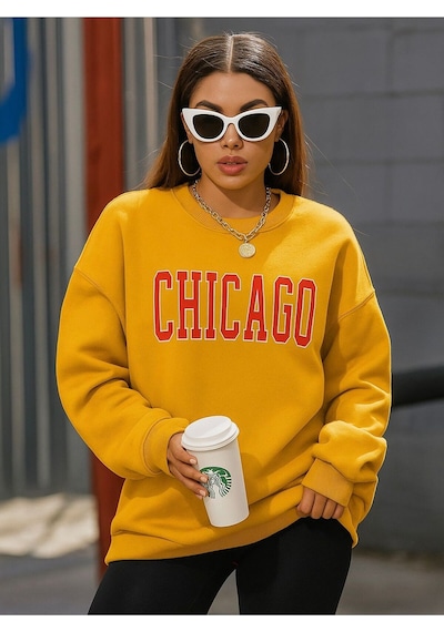 Chıcago Baskılı Unisex Sweatshırt Sari