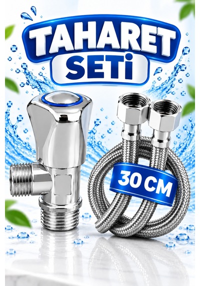 2'li Taharet Seti - Krom Taharet Ara Musluğu Ve 30 Cm Flex Hortum