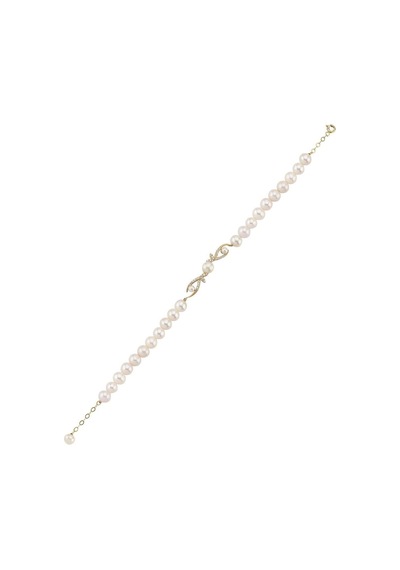 6,5 Mm Yaprak Taşlı Doğal İncili Bileklik 21 Cm / Sarı Sarı Sarı Altın